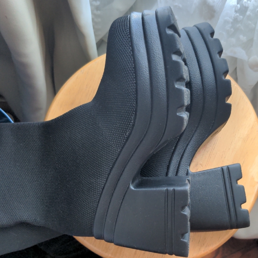 Black Platform Heeled Tall Sock Boots Luggs